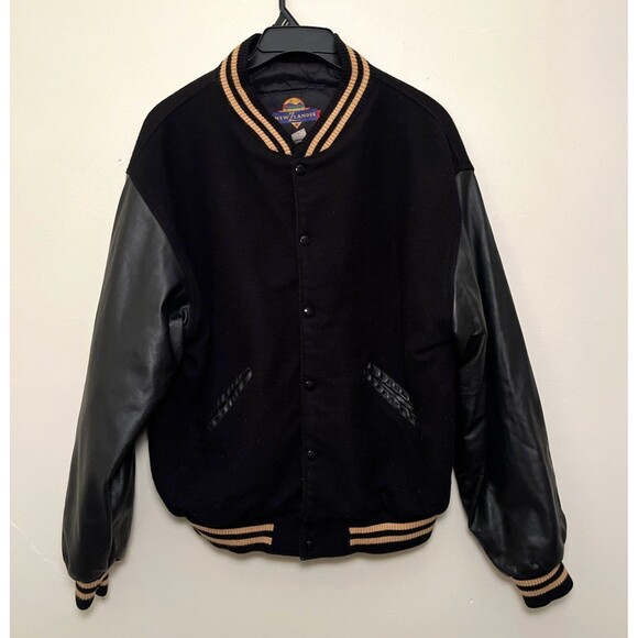 New Zlander Other - Black Varsity Jacket with Leather Sleeves